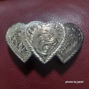 Silver tone triple hearts belt buckle fits up to 1.5" belt